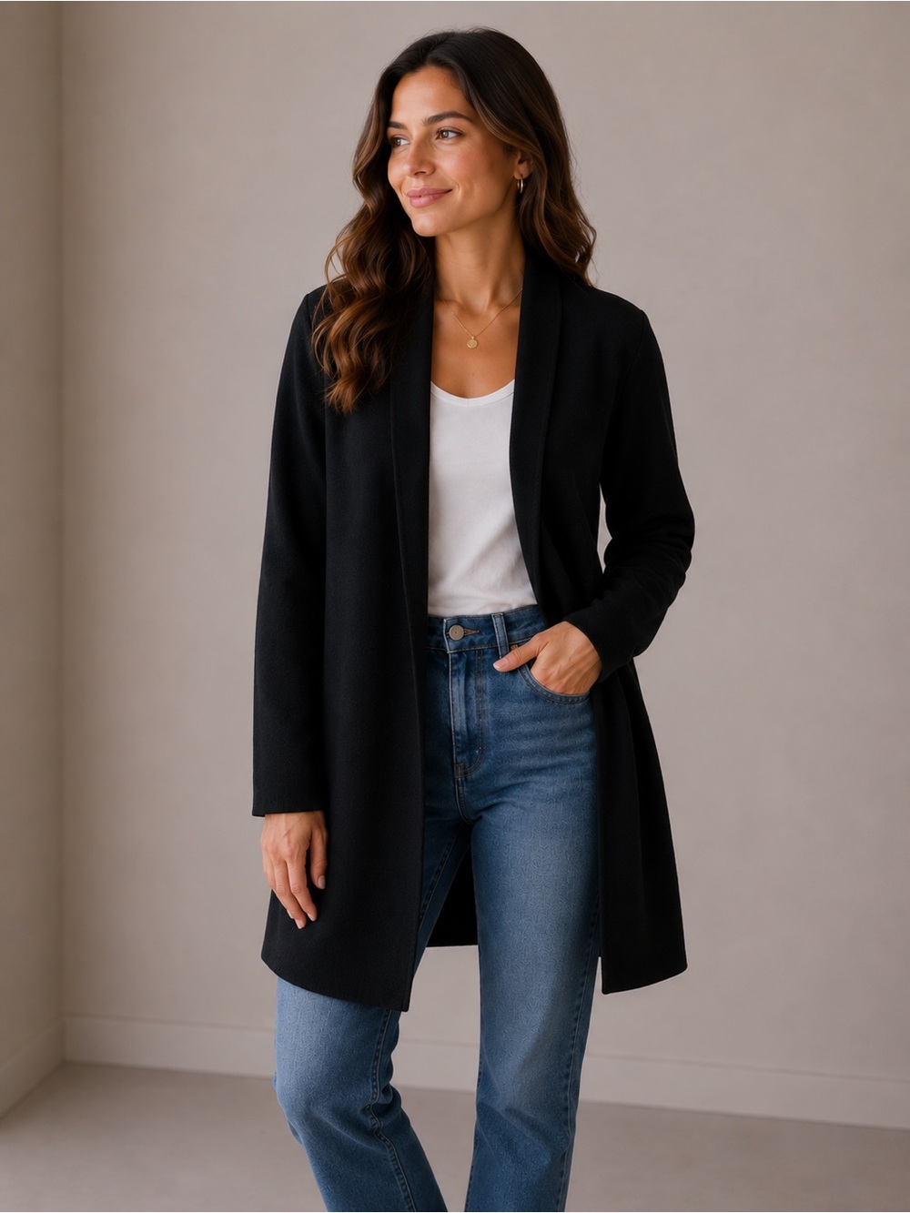 Kinross Cashmere Open Front Black Wool Silk Sweater Jacket Sz S